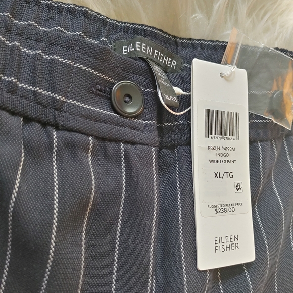 🌿 Eileen Fisher Indigo wide leg cropped pant navy pinstripe size XL - Picture 5 of 8